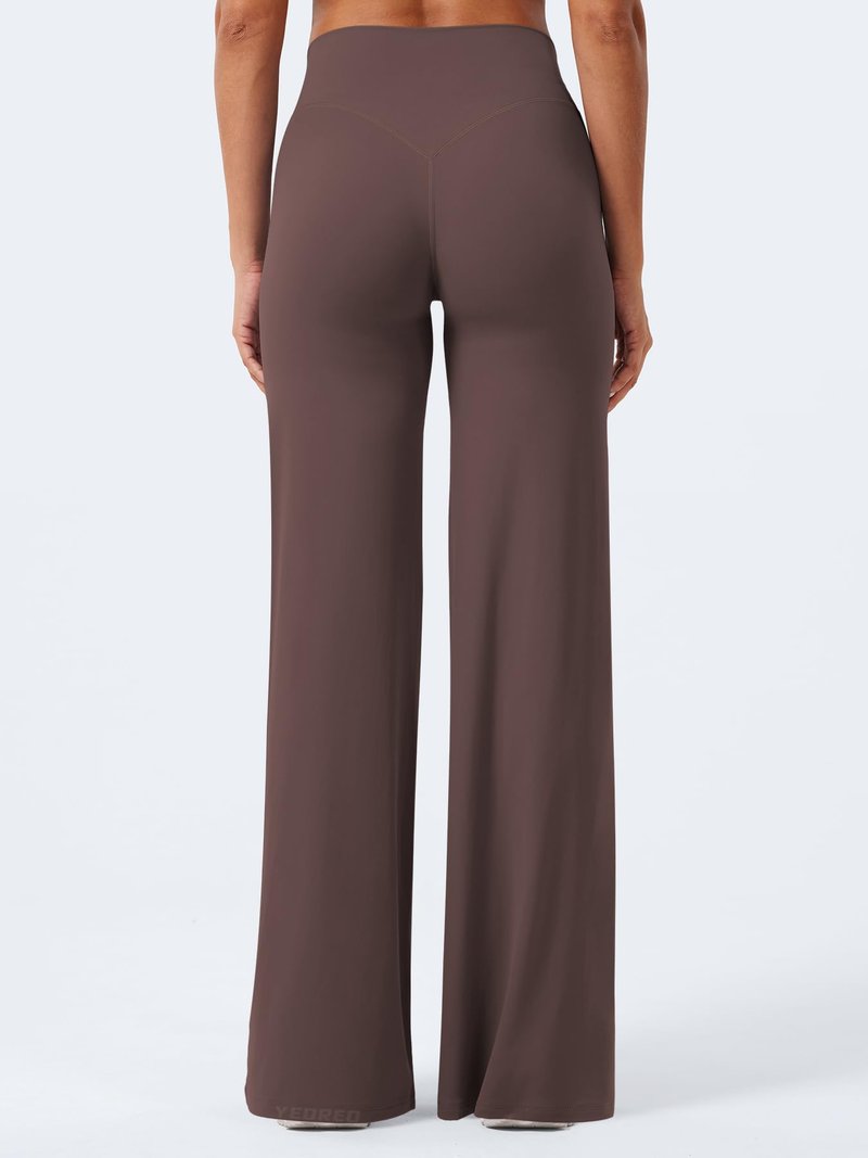 YEOREO Workout Leggings Womens No Front Seam Straight Leggings 33" High Waist Buttery Eddiy Gym Yoga Pants Plum Brown M