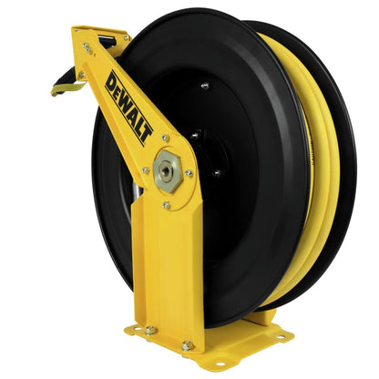 DEWALT Retractable Air Hose Reel 50ft, Wall or Truck Bed Mounted Usable for Pnuematic Air Tools for Mechanics, Garage, At Home and More: Double Arm Construction, 3/8in x 50ft Hose