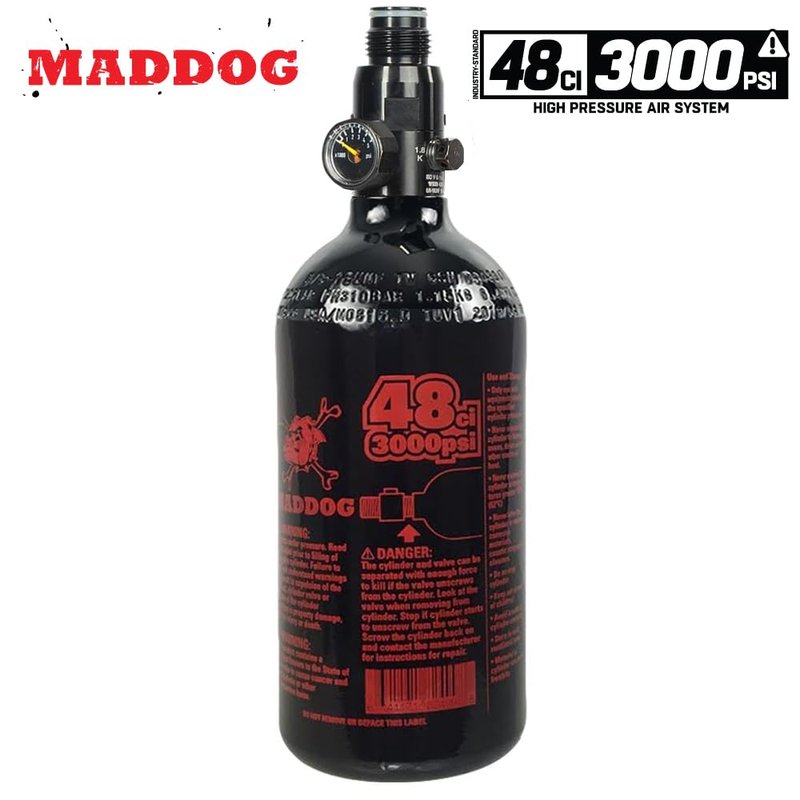 Maddog 48/3000 Aluminum Compressed Air HPA Paintball Tank with Regulator - Airgun Airsoft PCP - Fresh Hydro Date - Ships Empty - Single - Refillable