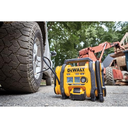 DEWALT Tire Inflator Portable Air Compressor 20V MAX, Air Pump with Automatic Shut Off, LED Light, Tool Only (DCC020IB)