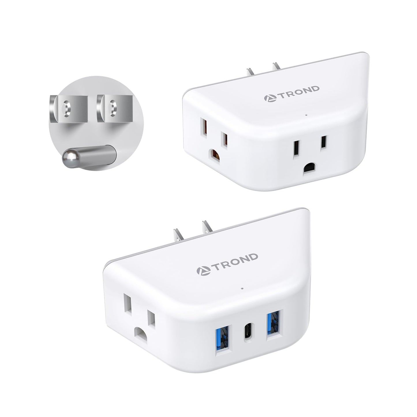 TROND Multi Plug Outlet Extender 2 Pack - Electrical Wall Splitter, 3 Way Angled Wall Outlet Adapter, Cruise Essentials, Small Multiple Plug Expander for Cruise Ship Home Office Dorm Room, White