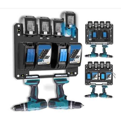 FETESNICE Metal Charger Mount for Makita Battery Holder and DC18RC DC18RD Charger,Stable for Makita Wall Mount Charger,1-4-Slot Battery Storage Rack for Makita,Order in Workspace and Garage