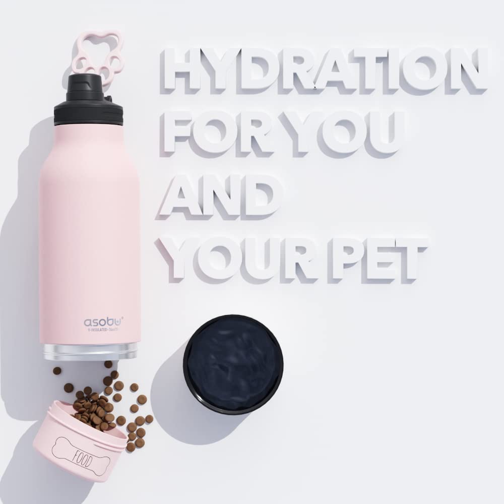 Asobu Dog Barky Bottle – Insulated Stainless Steel Water Bottle with 2 Removable Dog Bowls for Food, Treats & Water – Pet-Friendly Travel Bottle for Hiking, Road Trips & Outdoor Adventures