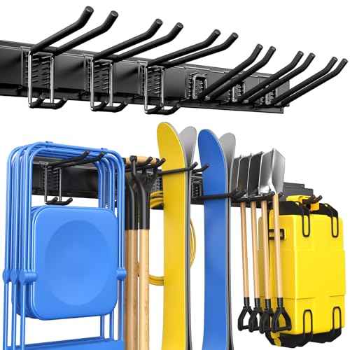 Garden Tool Organizer - Garage Storage Organization Wall Mount 48 Inches, 440lbs Adjustable Heavy Duty Metal Hooks,Yard Shed Organizer Rack Holder System Hanging Rake Broom Mop with 6 Adjustable Hooks