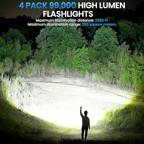 4 Pack Flashlight Rechargeable 99,000 High Lumens, Super Bright Rechargeable Flashlights for Home, Powerful LED Flash Light with 5 Light Modes, IPX7 Waterproof for Outdoor, Camping