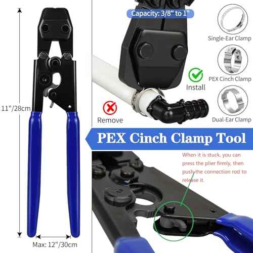 PEX Cinch Clamp Tool Kit, 3/8" to 1" PEX Pipe Clamp Cinch Tool with 30 pcs 1/2" Brass PEX Fittings Combo, 1pcs Pipe Cutter, 70 pcs 1/2" PEX Cinch Clamps, 10pcs 3/4" PEX Cinch Clamps