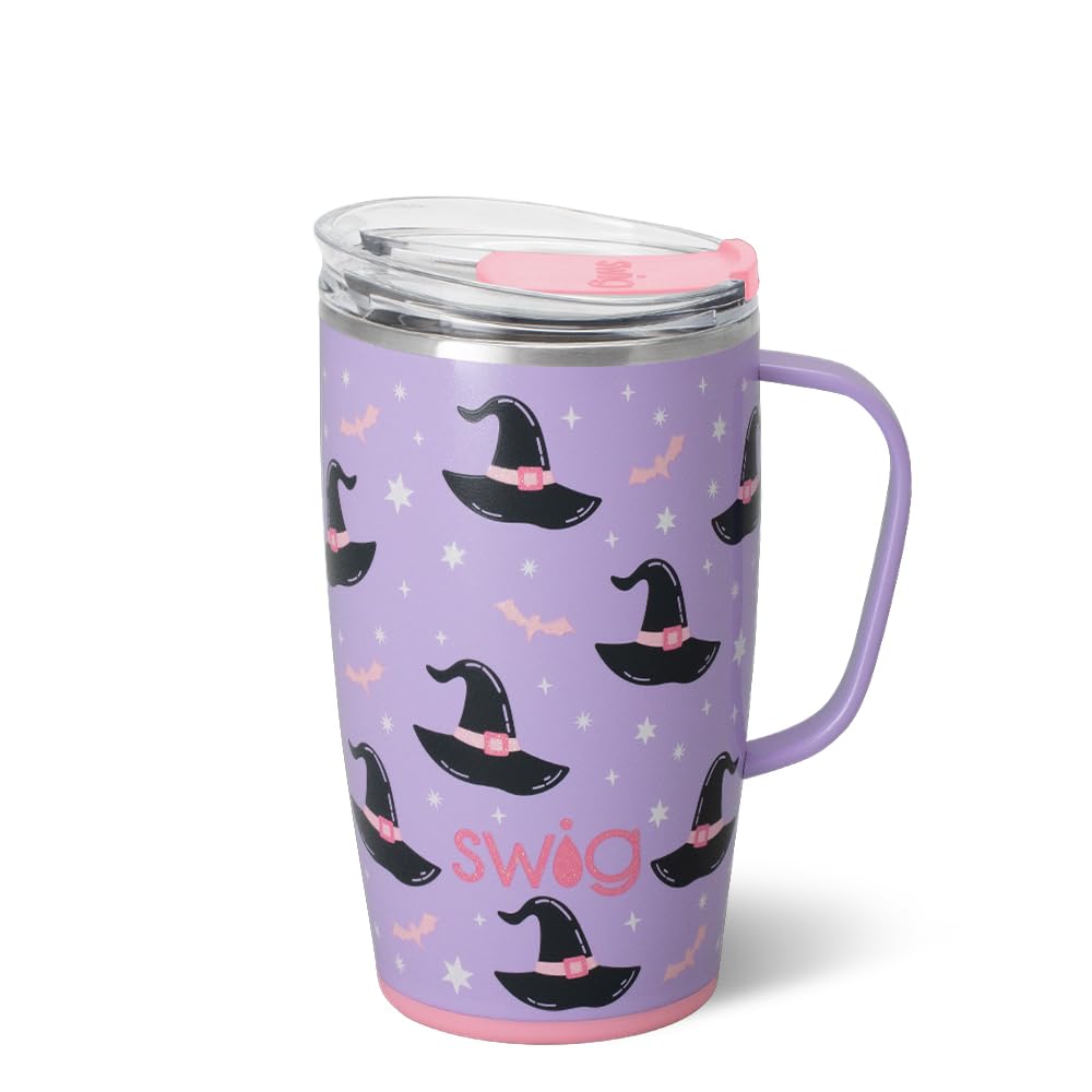 Swig Life 18oz Travel Mug, Halloween Insulated Tumbler with Handle and Lid, Travel Coffee Mug, Cup Holder Friendly, Stainless Steel 18 oz Tumbler, Reusable Insulated with Lid (Spellbound)