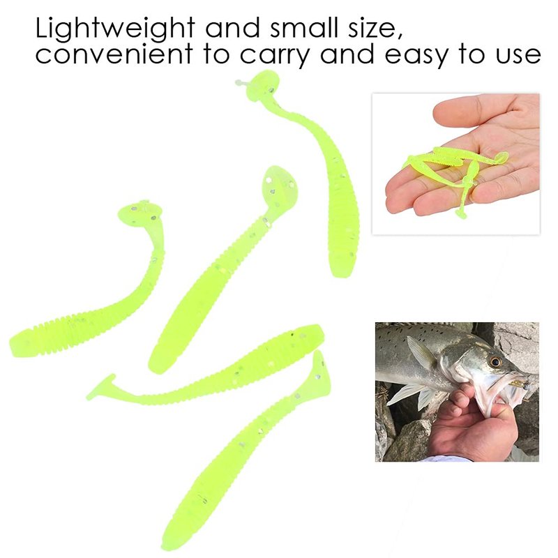 Fishing Lures, 50PCS Soft Plastic T Tail Grub Baits Kit, Swimbaits 2in Fluorescent Green, for Freshwater Saltwater Lakes Rivers Fishing Enthusiasts