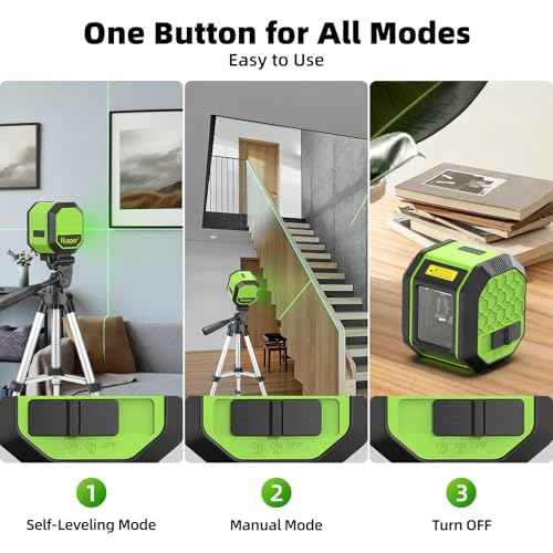 Laser Level with Tripod, HUEPAR 100Ft Self Leveling Laser Level Rechargeable Green Cross Line Laser Leveler Tool for Picture Hanging, Tile, Home Renovation, Carrying Bag Included (25.6 in Tripod)
