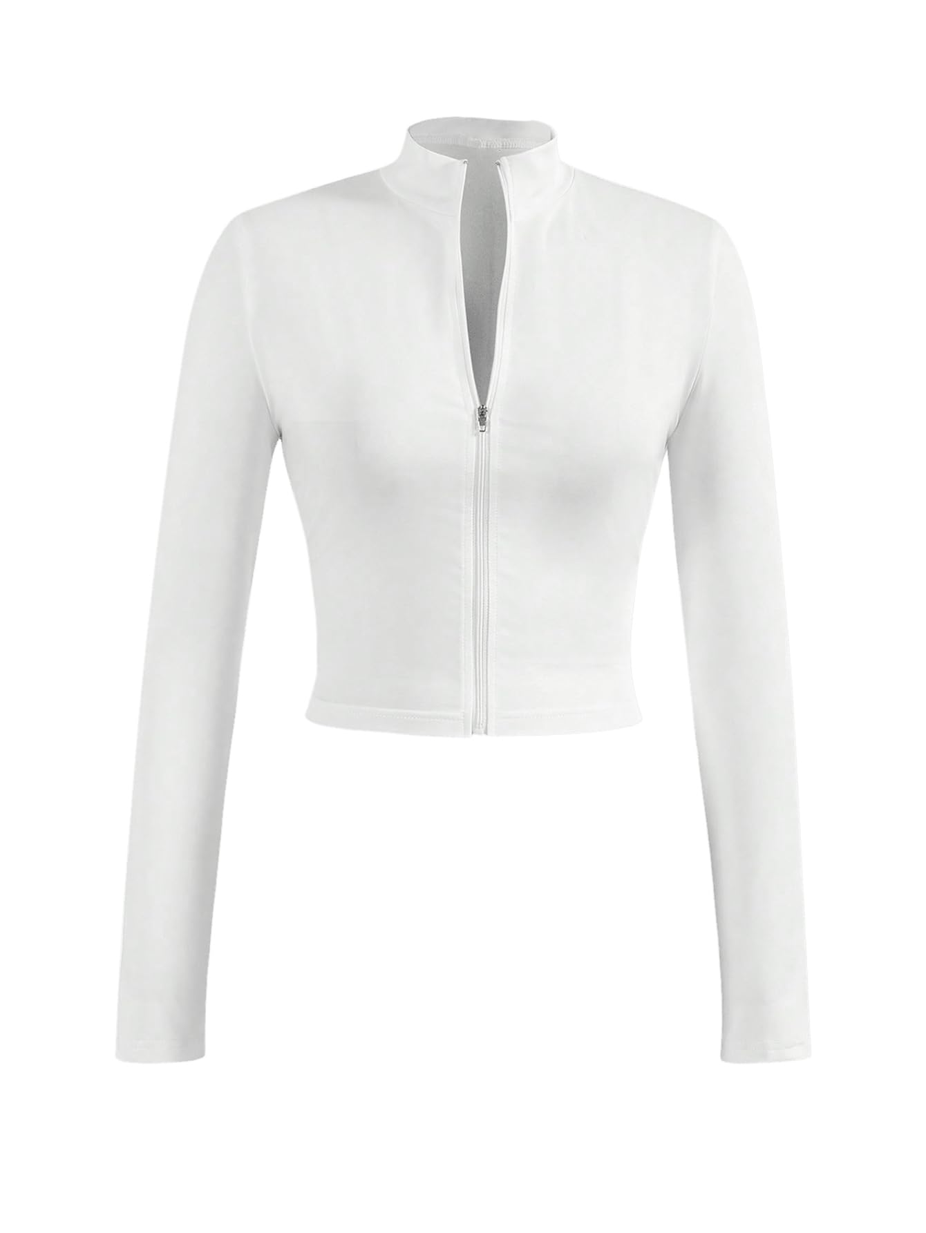 SOLY HUX Women's Full Zip Workout Running Crop Tops Athletic Jacket Long Sleeve Yoga Cropped Tee Shirts Solid White Medium