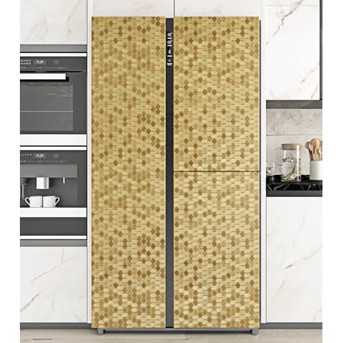 WESTICK Textured Gold Contact Paper Peel and Stick Countertops Waterproof Gold Vinyl Wallpaper Metallic Refrigerator Wrap Removable Copper Wall Paper for Appliance Cabinets Fridege 15.8" x 80"