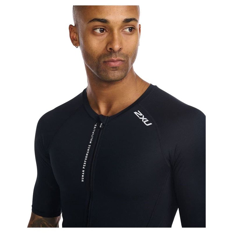 2XU Men's Trisuit Aero Sleeved Front Zip - Performance Triathlon Suit for Muscle Support