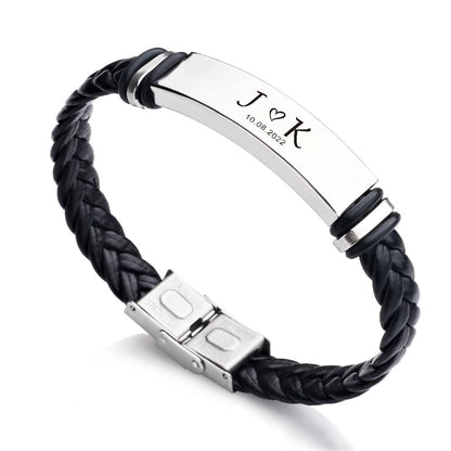 EDSG Valentines Day Gifts for Him Personalized Mens Bracelet Custom Engraved Bracelets for Men Personalized Gifts for Men Boyfriend Husband Dad Birthday Wedding Anniversary(Design 1)