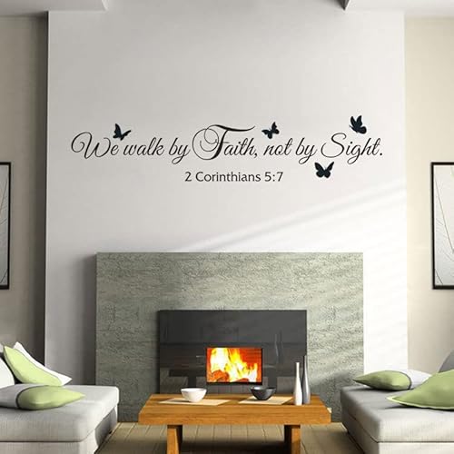 Religious Butterflies Wall Decal,We Walk by Faith Not by Sight 2 Corinthians 5:7 Quotes Sticker,Removable Vinyl Bible Verse Christian Religious Scripture Wall Decor for Home Office