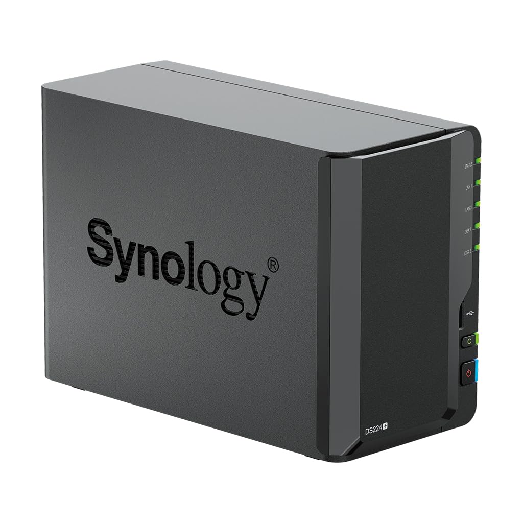 Synology DiskStation DS224+ NAS Server with Celeron 2.0GHz CPU, 6GB Memory, 16TB SSD Storage, 2 x 1GbE LAN Ports, DSM Operating System