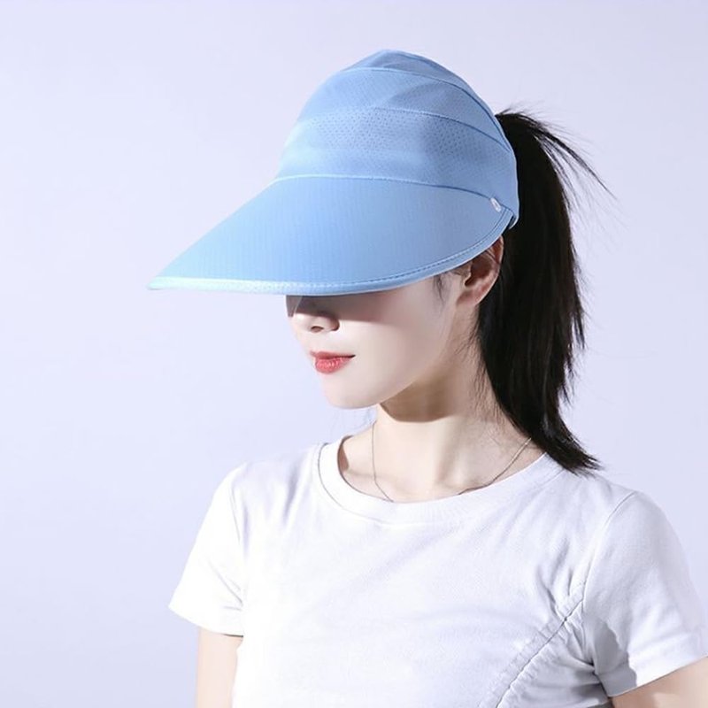 Outdoor UV Sun Protection Waterproof Breathable Face Neck Flap Cover Folding Sun Hat for Men/Women (Cotton Polyester, Sun Hat2-blue1)
