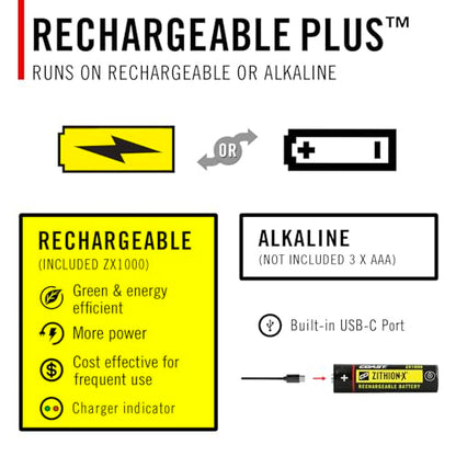 COAST XP11R Rechargeable Dual Power LED Flashlight, 3000 Lumens, Black