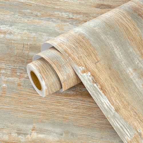 Wallercity Brown/Yellow Wood Contact Paper for Countertops Light Wood Peel and Stick Wallpaper for Cabinets and Drawers Kitchen Vintage Self Adhesive Removable Wallpapers for Table Top 15.8''x78.7''