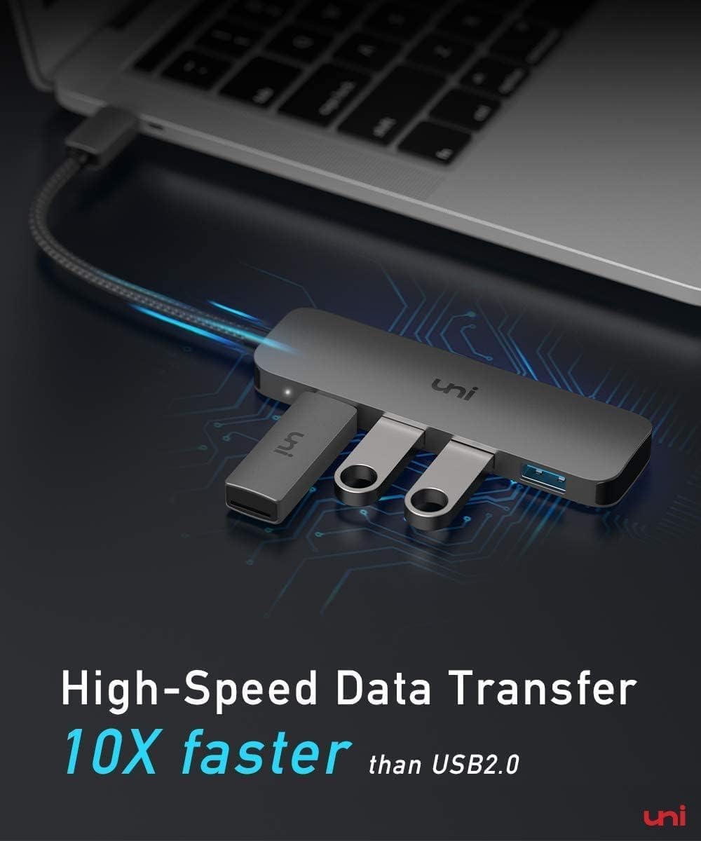 uni USB C Hub, USB Type C to 4-Port USB 3.0 Adapter, [5Gbps, Aluminium, Nylon] Ultra Slim USB Hub USB C to USB, Thunderbolt 3 Data Hub for MacBook Pro/Air iPad Pro XPS Chromebook iPhone15 Pro Galaxy