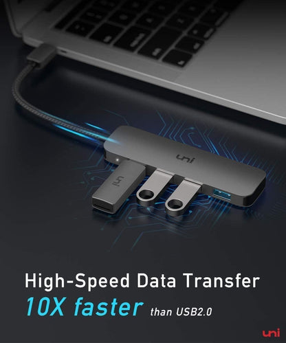 uni USB C Hub, USB Type C to 4-Port USB 3.0 Adapter, [5Gbps, Aluminium, Nylon] Ultra Slim USB Hub USB C to USB, Thunderbolt 3 Data Hub for MacBook Pro/Air iPad Pro XPS Chromebook iPhone15 Pro Galaxy