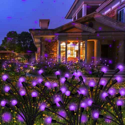 Kohlrabi Solar Garden Lights Outdoor, 6 Pack 60 LED Solar Purple Firefly Lights Waterproof, Sway by Wind, Halloween Swaying Light for Yard Patio Backyard Garden Planter Flower Bed Pathway Decoration