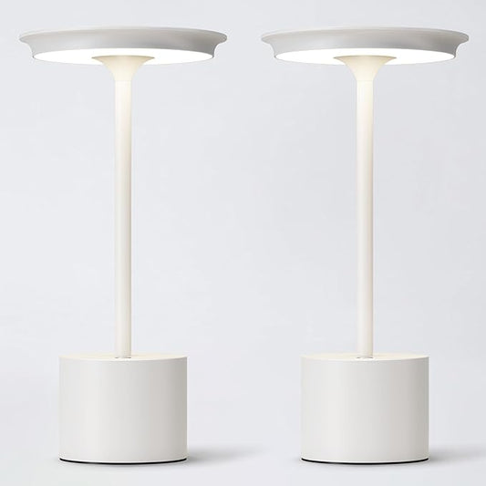 2Pack Cordless Table Lamp, Portable Rechargeable 6000mAh Outdoor Table Lamp, 3 Color Stepless Dimming Battery Powered Lamp, LED Table Light for Dinner/Bedroom/Restaurant/Outdoor (White)