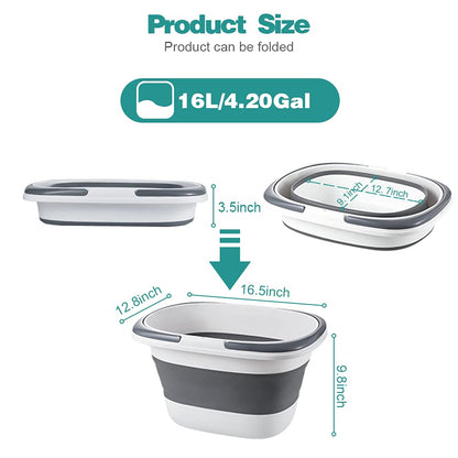 Goderewild 2 Pack Large Collapsible Mop Bucket 4.2 Gallon(16L) with Handle for House Cleaning, Space Saving Outdoor Multiuse Foldable Water Pail for Camping, Fishing, RV(2, Grey)