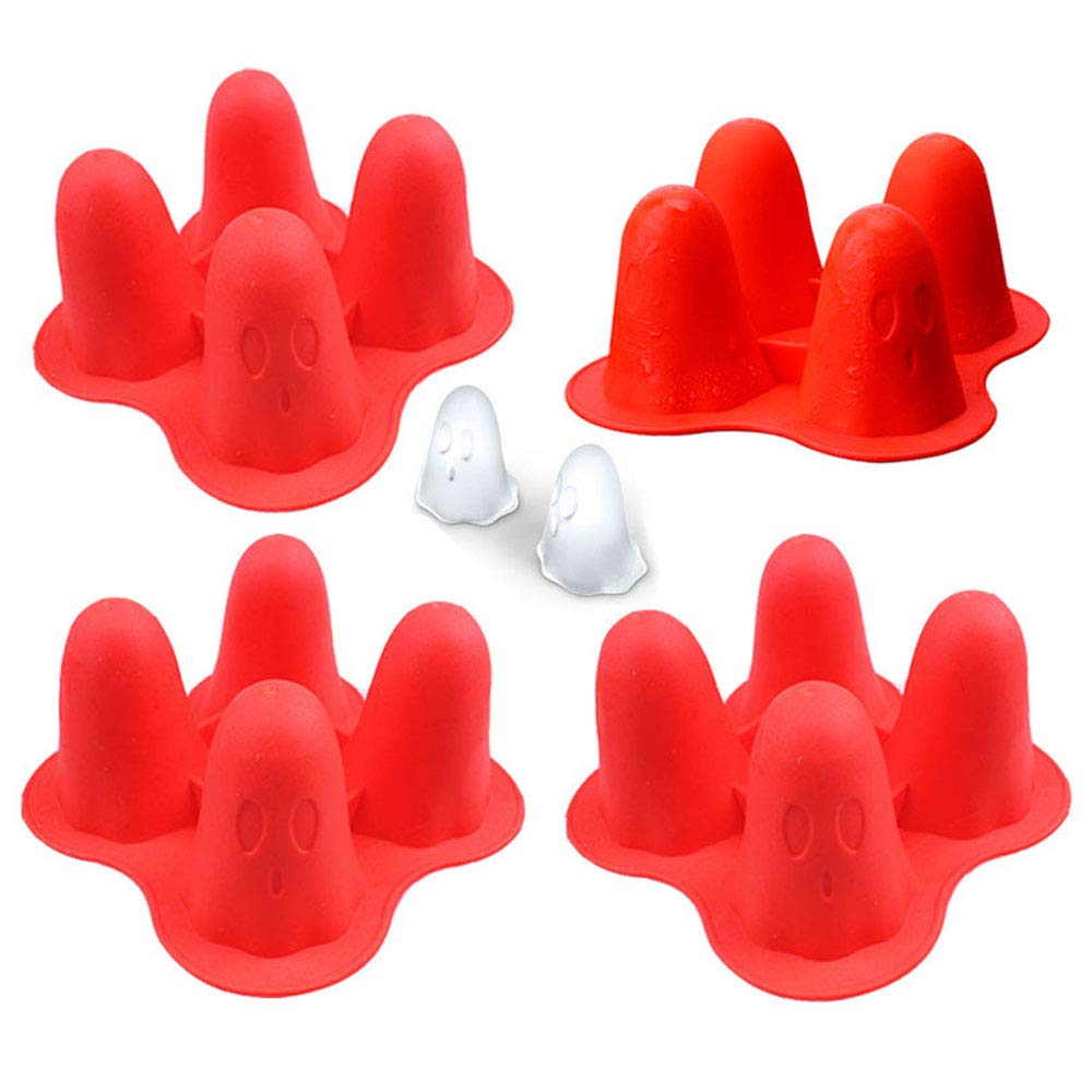 Silicone Ice Cube Molds,Halloween Ghost Ice Cube Maker Tray for Whiskey, Spirits, Liquor, Cocktails,Candy, Cake, Soap,Set of 4