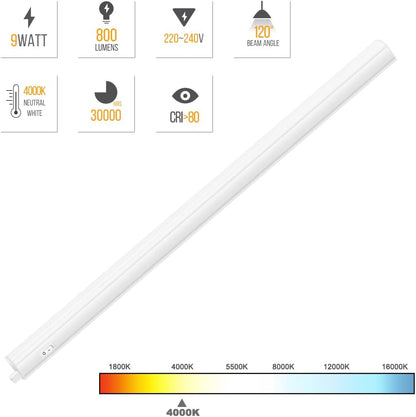 ENUOTEK Connectable LED Kitchen Under Cabinet Lamps Light Strips, 2 x 8 W LED Under-Unit Lights, Wall Lights with Switch and Power Plug, Neutral White 4000 K, Length 573 mm, 2 Bulbs
