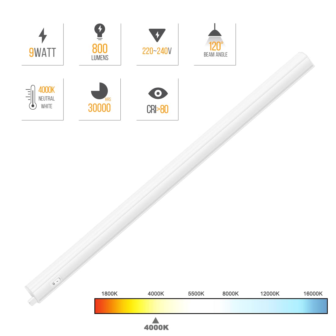 ENUOTEK Connectable LED Kitchen Under Cabinet Lamps Light Strips, 2 x 8 W LED Under-Unit Lights, Wall Lights with Switch and Power Plug, Neutral White 4000 K, Length 573 mm, 2 Bulbs