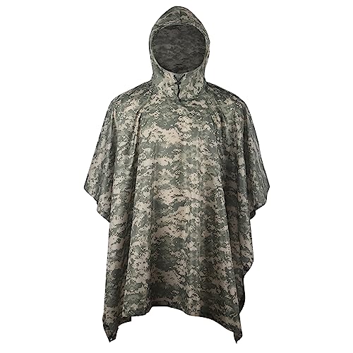 GRVCN Military Rain Poncho, Camouflage Rain Coat Outdoor Waterproof Lightweight