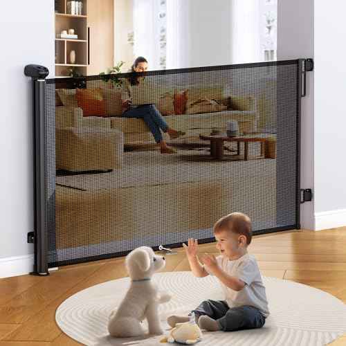 Uamector Retractable Baby & Dog Gate, Adjustable Mesh Safety Gate Extends to 72" Wide 34" Tall for Stairs Doorways, Indoor Outdoor Use