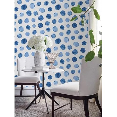 Blue and White Peel and Stick Wallpaper, Retro Polka Dot Renter Friendly Contact Paper for Cabinet and Drawer, Vintage Waterproof Self Adhesive Wall Decor for Bathroom and Nursery, 17.5¡± x 118¡±
