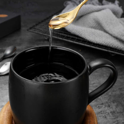 AnSaw Elegant Gold Leaf Coffee Spoons - 10-Piece, 4.7" Mini Stainless Steel Espresso & Dessert Tea Spoons, Perfect for Demitasse & Small Servings