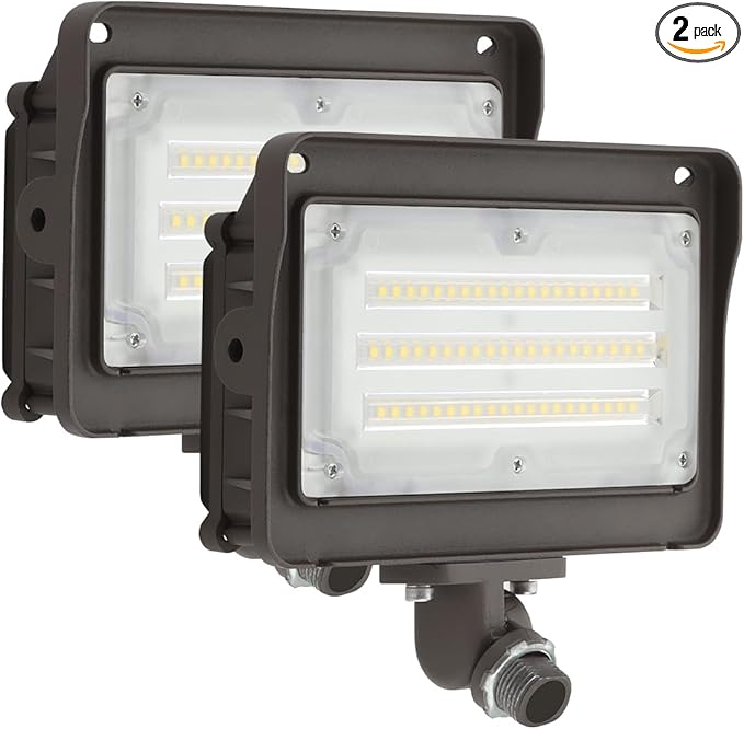 DAKASON (2 Pack) 50W LED Flood Light, Dusk-to-Dawn Photocell, 180° Adjustable Arm, Replaces 150-200W HPS/MH, IP65 Waterproof Outdoor Security Lighting Fixture, 100-277Vac 5000K 6000lm, ETL Listed