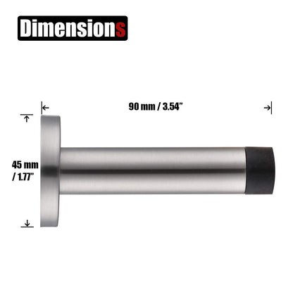 JQK Door Stopper Black, 304 Stainless Steel Thicken 1mm Sound Dampening Door Stop Bumper Wall Protetor 2 Pack, Matte Black, DSB5-PB-P2