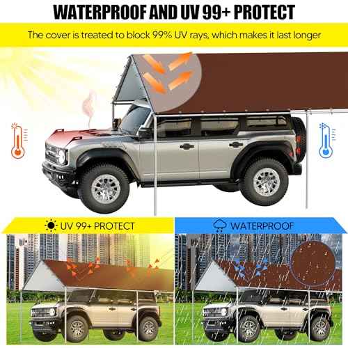 10 x 20 Ft Carport Replacement Canopy Cover Garage Top Tent Shelter Tarp with Free 48 Ball Bungee Cords,Brown (Only Cover, Frame Not Include)