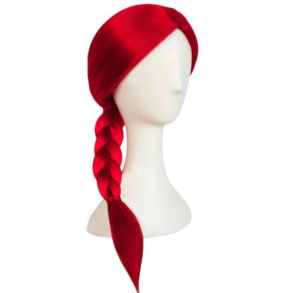 JoneTing Long Red Braided Wig Red Cowgirl Wigs 【+Hair Cap+ Bowknot】 Long Straight Reddish Wig with Braid for Women Reddish Braided Cosplay Hair for Cowgirl Halloween Christmas Costume Outfit