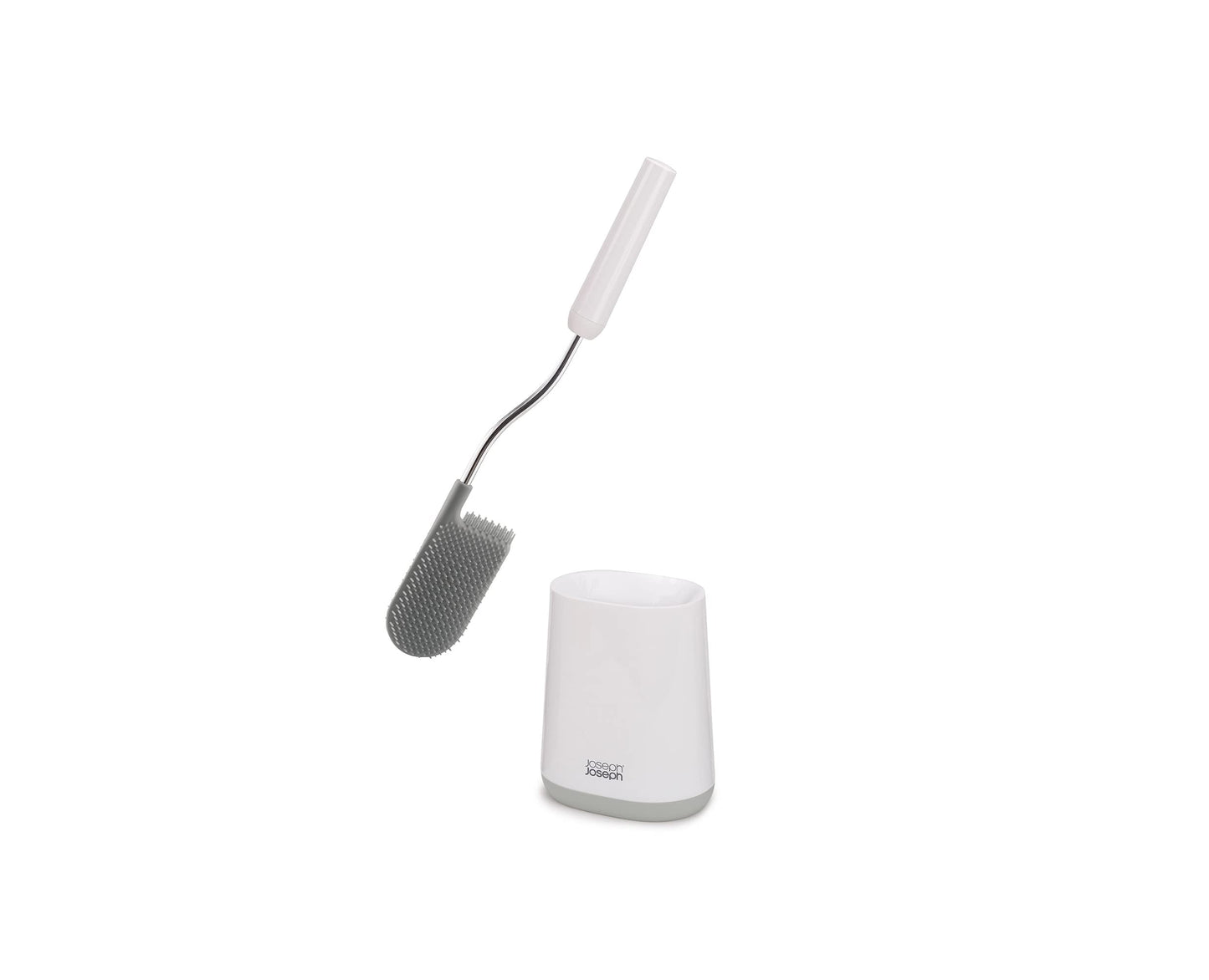Joseph Joseph Flex Lite - Silicone Toilet Brush with slimline holder set, flexible anti-drip, anti-clog deep clean head, Grey/White, Small