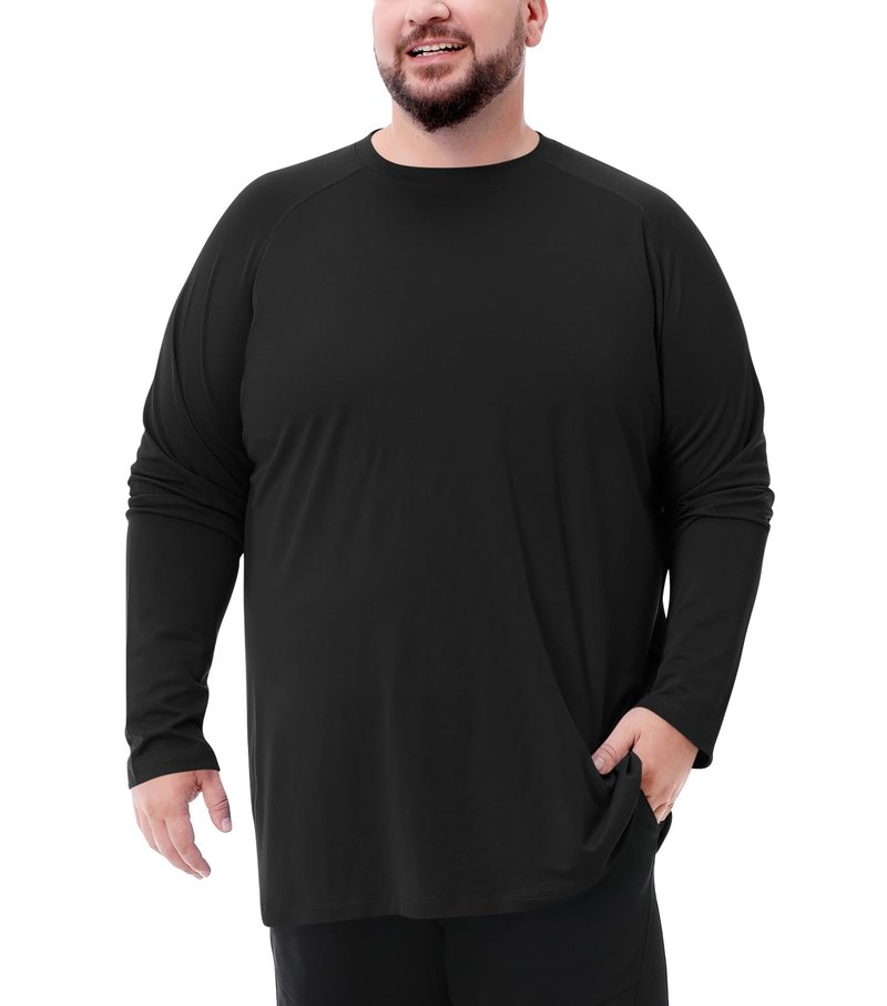 Mens Big and Tall Long Sleeve Swim Shirt Sun Protection UPF 50+ Rash Gard Quick Dry T-Shirt Black