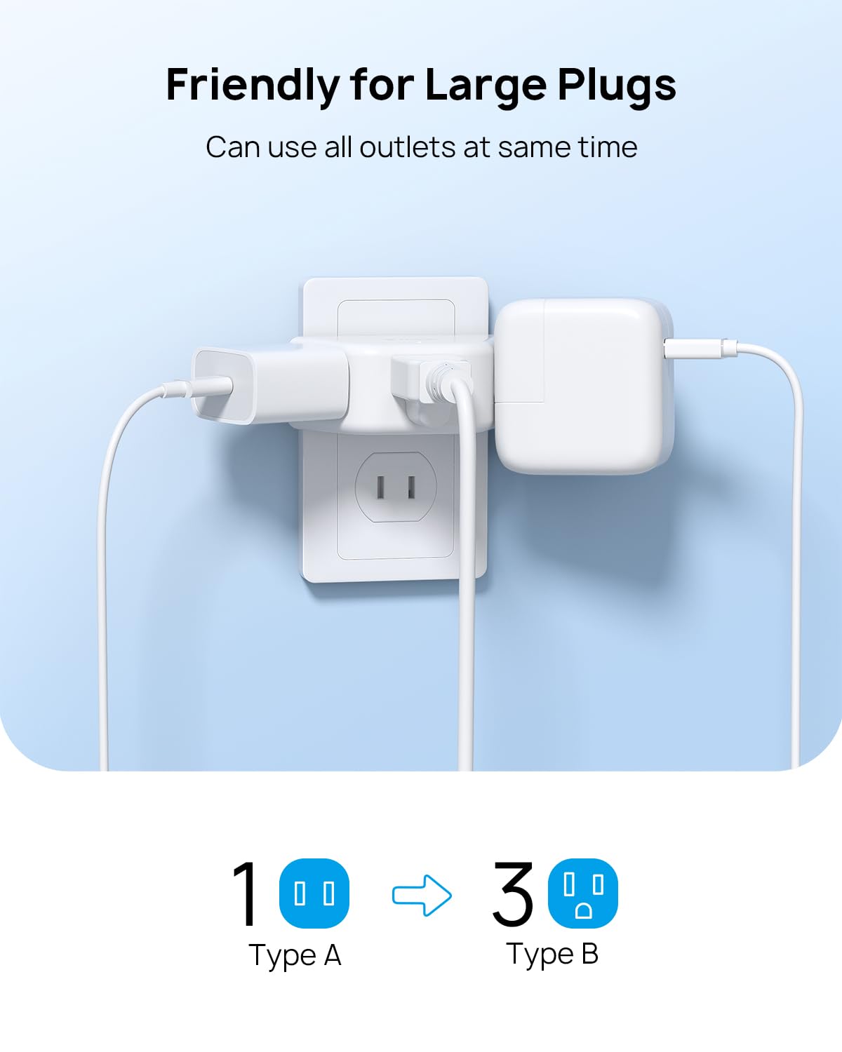 TROND Multi Plug Outlet Extender 2 Pack - Electrical Wall Splitter, 3 Way Angled Wall Outlet Adapter, Cruise Essentials, Small Multiple Plug Expander for Cruise Ship Home Office Dorm Room, White