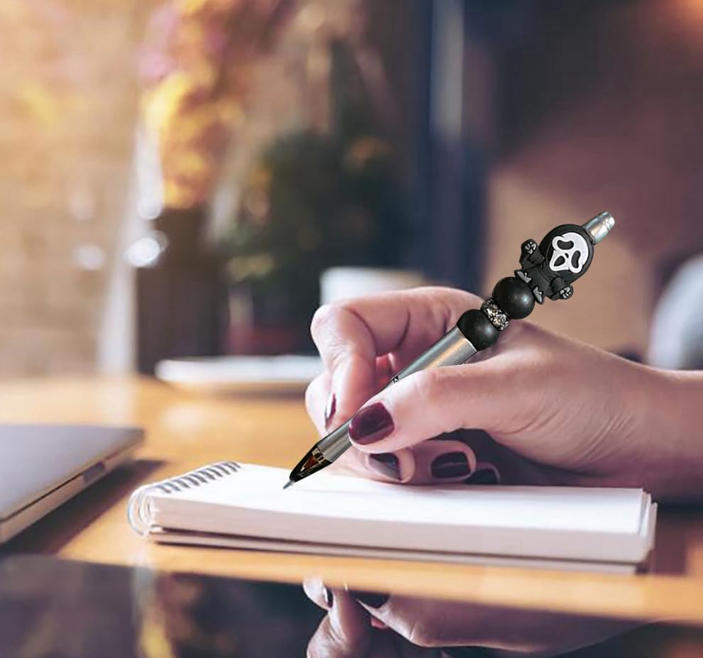 7PCS Horror Beadable Pens Horror Movie Pens Refillable Novelty Ballpoint Pen Set Halloween Spooky Pen Horror School Office Desk Accessories Gift for Adults