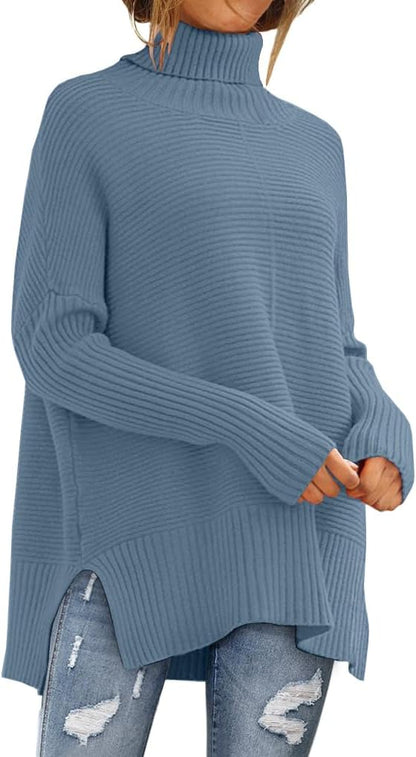 LILLUSORY Women's Oversized Turtleneck Sweaters Fall Batwing Sleeve Ribbed Tunic Sweater
