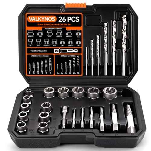 Valkynos 26 Pcs Bolt Extractor Kit and Left Hand Drill Bit Reverse Drill Bit Extractor Set, Easy Out Screw Remover Set Tool for Damaged, Rusted, Broken, Stripped Bolts Screw Nuts, with Hex Adapter