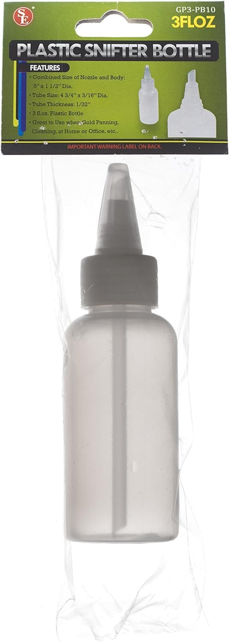 SE 3 oz Gold Panning Bottle with 5" Nozzle - Durable Plastic Suction Tube for Efficient Gold Flake Recovery, Perfect for Prospectors and Hobbyists
