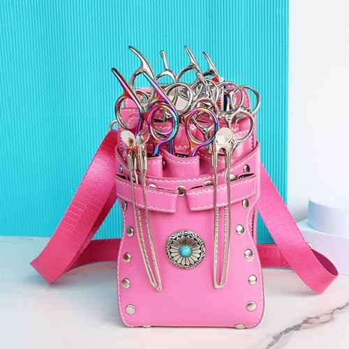, crossbody and waist dual purpose Scissor Holder Hairdressing Tools Storage Holster Shear PU Leather Pouch with Removable for Hairstylists Groomer Makeup Artists Comb