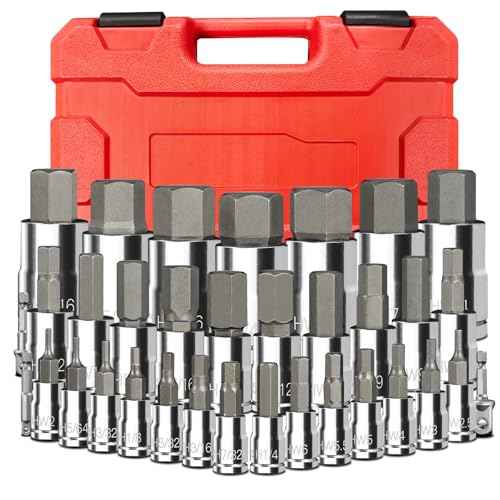 34-Pieces Hex Bit Socket Set, BLACKROBOT 1/4" 3/8" 1/2" Drive SAE & Metric Size Allen Socket Set with Socket Adapters and Portable Storage Case, S2 Alloy Steel