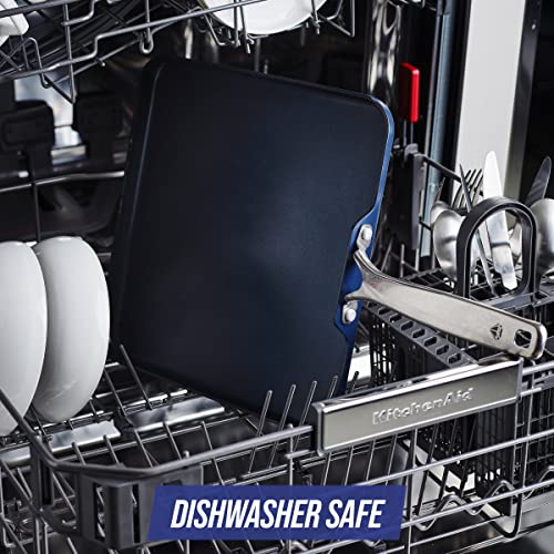 Blue Diamond 11" Nonstick Square Griddle Pan, Non Toxic PFAS-Free Diamond Ceramic, Dishwasher & Oven Safe, Even Heating, Metal Utensil Safe, Warp Control, Blue