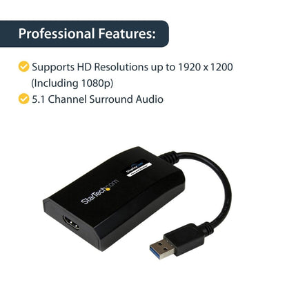 StarTech.com USB 3.0 to HDMI Adapter - DisplayLink Certified - 1080p (1920x1200) - USB Type-A to HDMI Display Adapter Converter for Monitor - External Video & Graphics Card - Windows/Mac (USB32HDPRO)