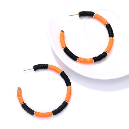 NVENF Halloween Earrings for Women, Spooky Orange Black Heishi Caly Beaded Hoop Earrings Halloween Accessories Outfit Gifts (Orange Black)